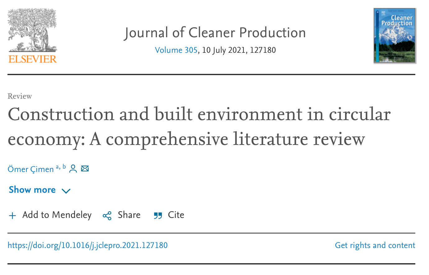 Construction and Built Environment in Circular Economy