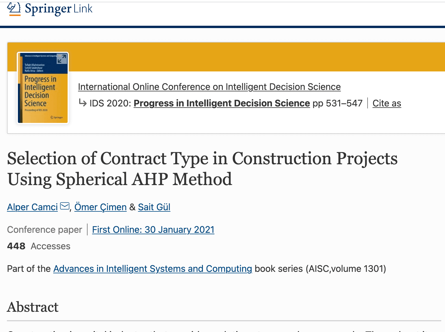 Selection of Contract Type Using Spherical AHP